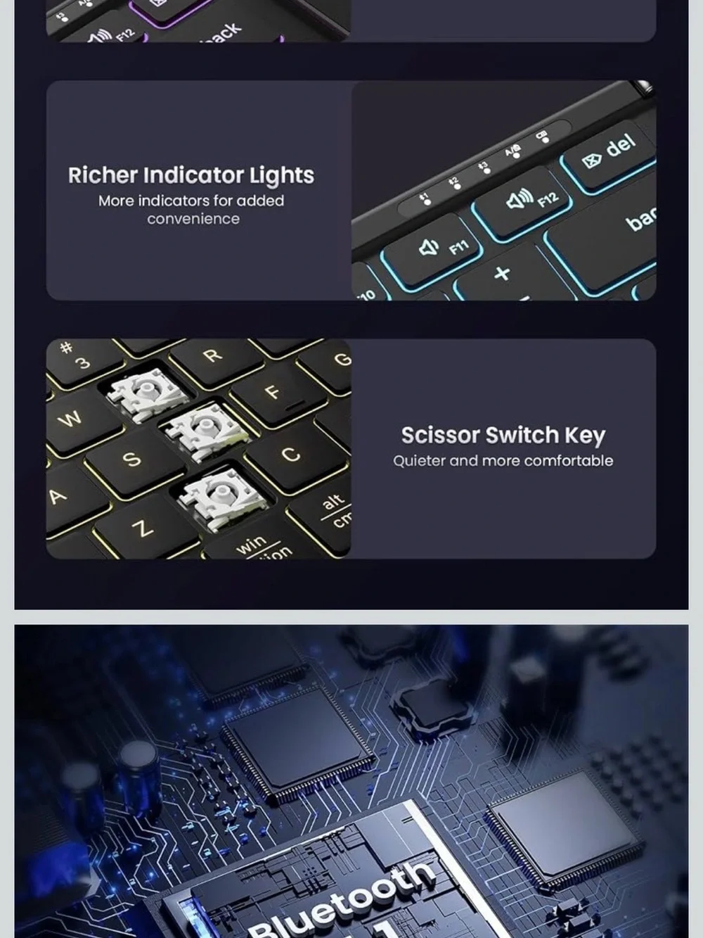 Foldable Bluetooth Keyboard with Type-C Charging - Black